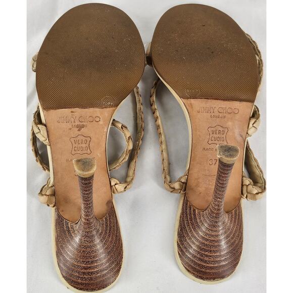 JIMMY CHOO AUTHENTIC VINTAGE WOMEN'S BEIGE STRAPPY ANKLE HEELS – SIZE 6.5 (37.5) - Picture 8 of 11